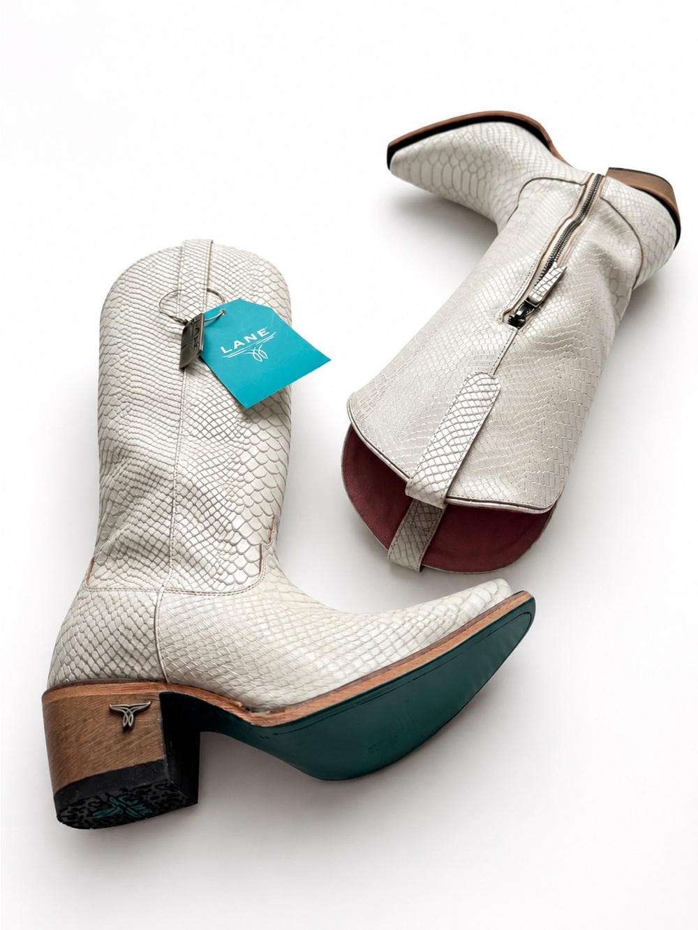 Lane Smokeshow Rattle White Boots Pink Lining Turquoise Sole Sz 8 ⭐ - Picture 10 of 11